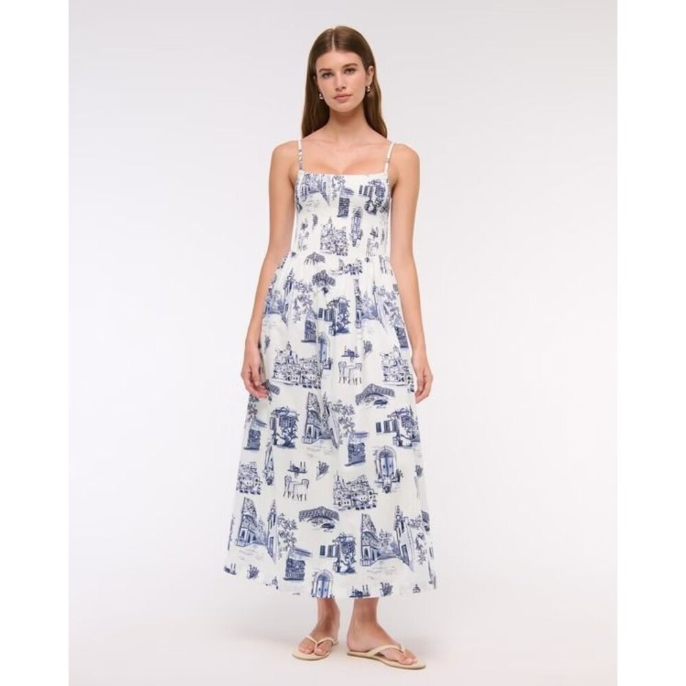 NWT Abercrombie & Fitch Women's Dipped-Waist Smocked Midi Dress
